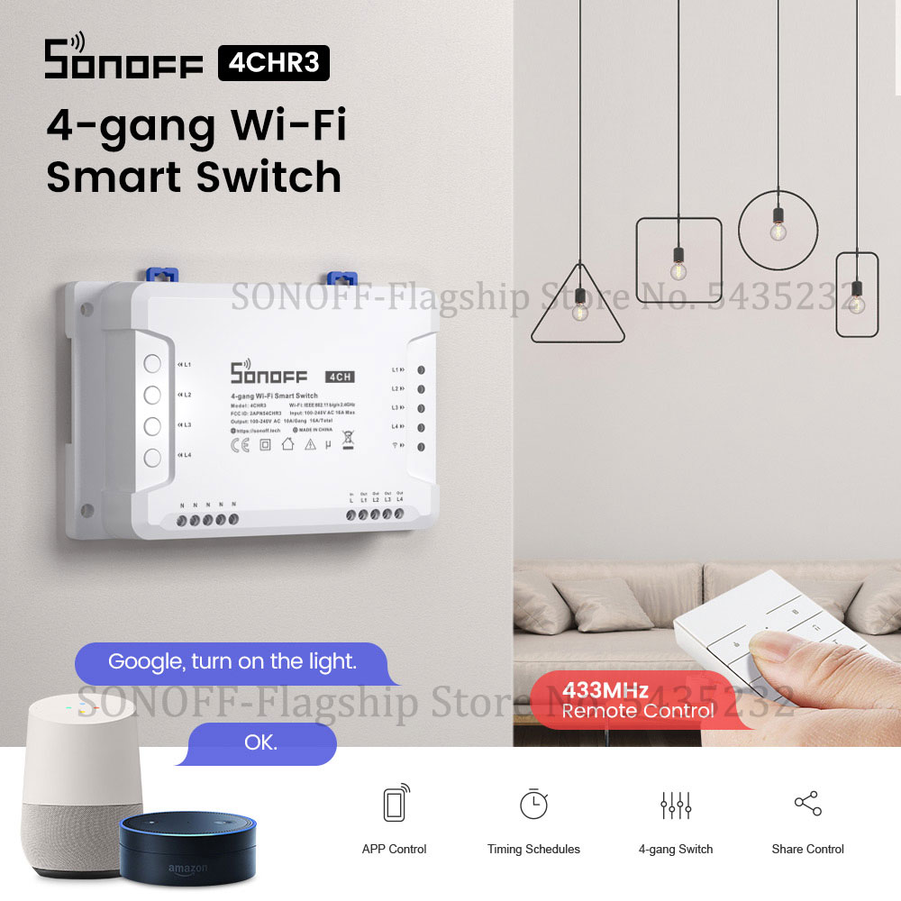 Smart Light Switch Wifi - Itead SONOFF 4CH R3 Wifi kablosuz